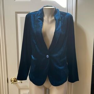 Allegra K blue Velvet Shawl Collar Single Button Blazer, large